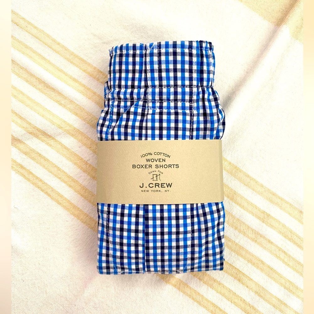 J. Crew NEW Gingham/Checkered Blue and White Boxers Size XS
